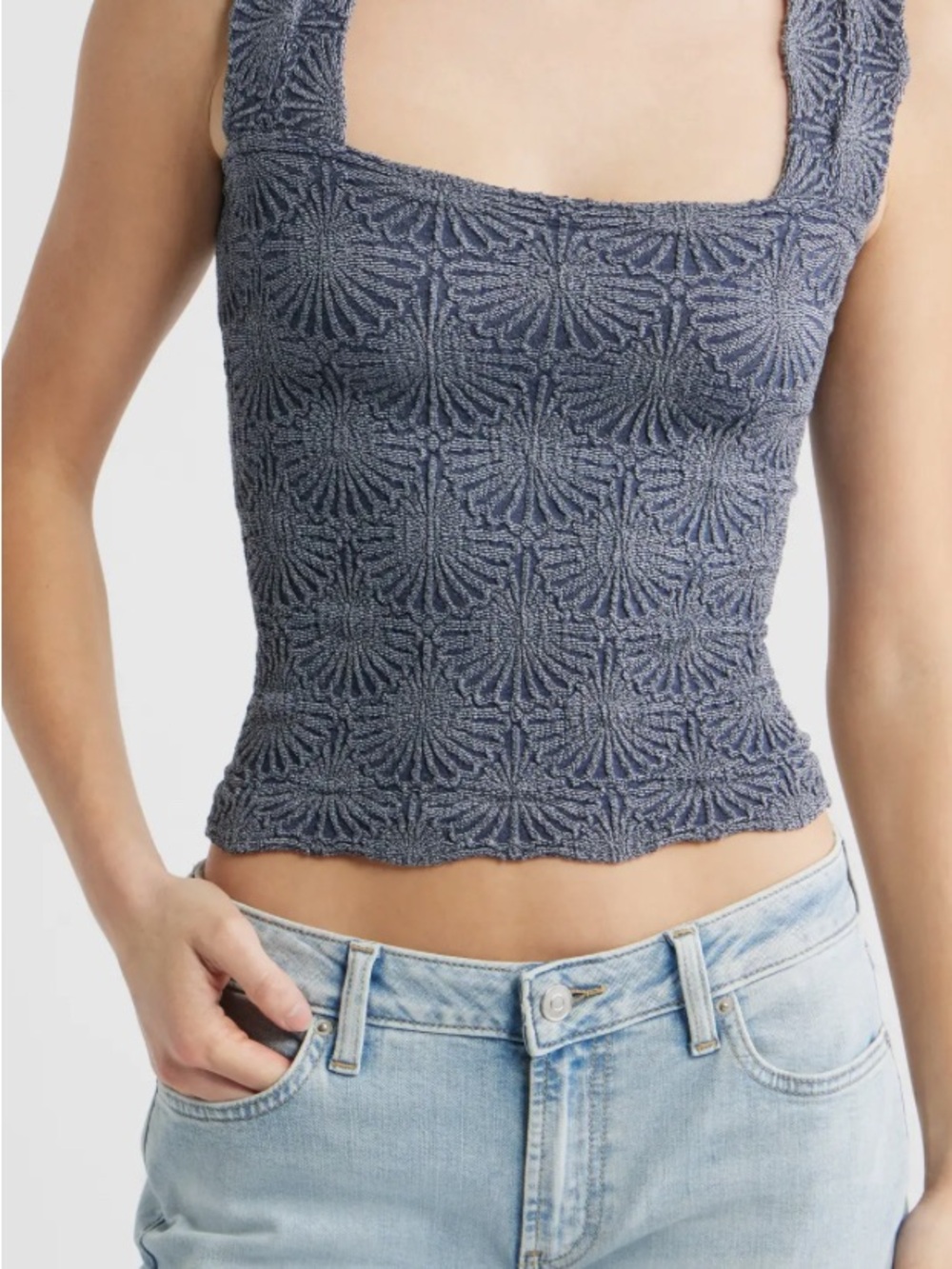 Free People gray Textured Square-Neck Tank